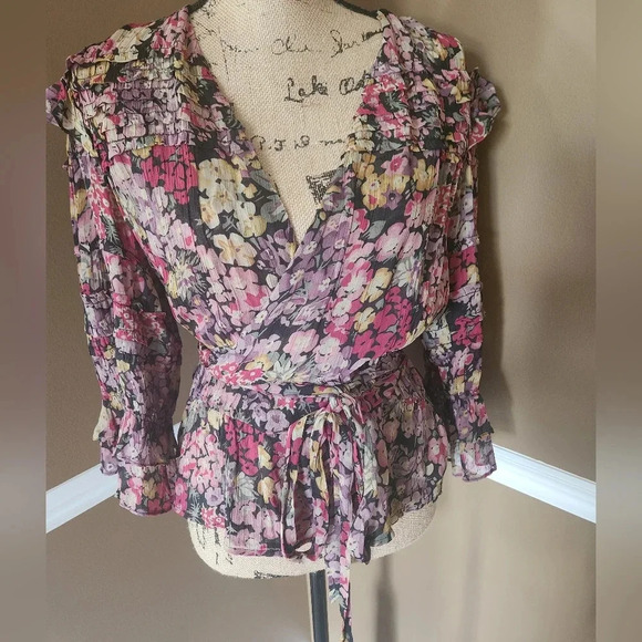 NWOT LG Polo RL Floral Chiffon Wrap Blouse - Picture 2 of 5